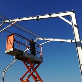 setting up an industrial tent